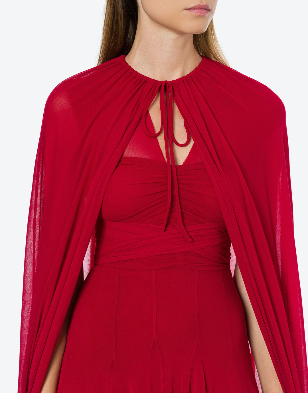 PHILOSOPHY DI LORENZO SERAFINI STRETCH TULLE DRESS WITH CAPE ITALIAN 42-38
