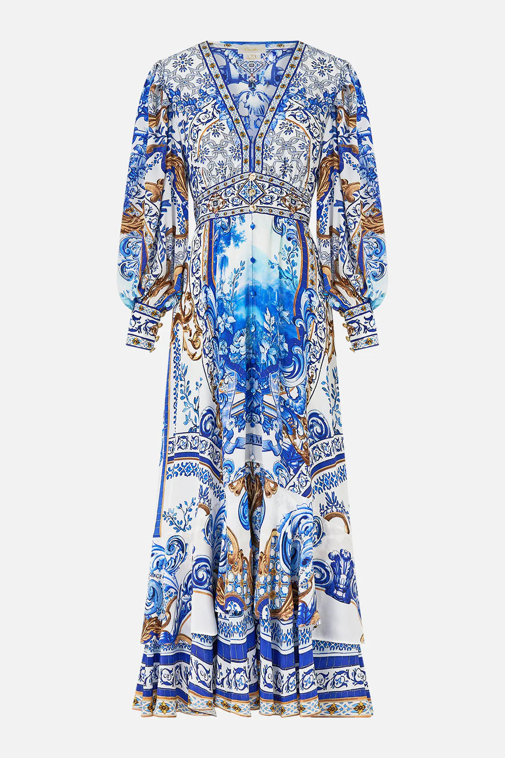 CAMILLA LONG BUTTON FRONT SILK DRESS
