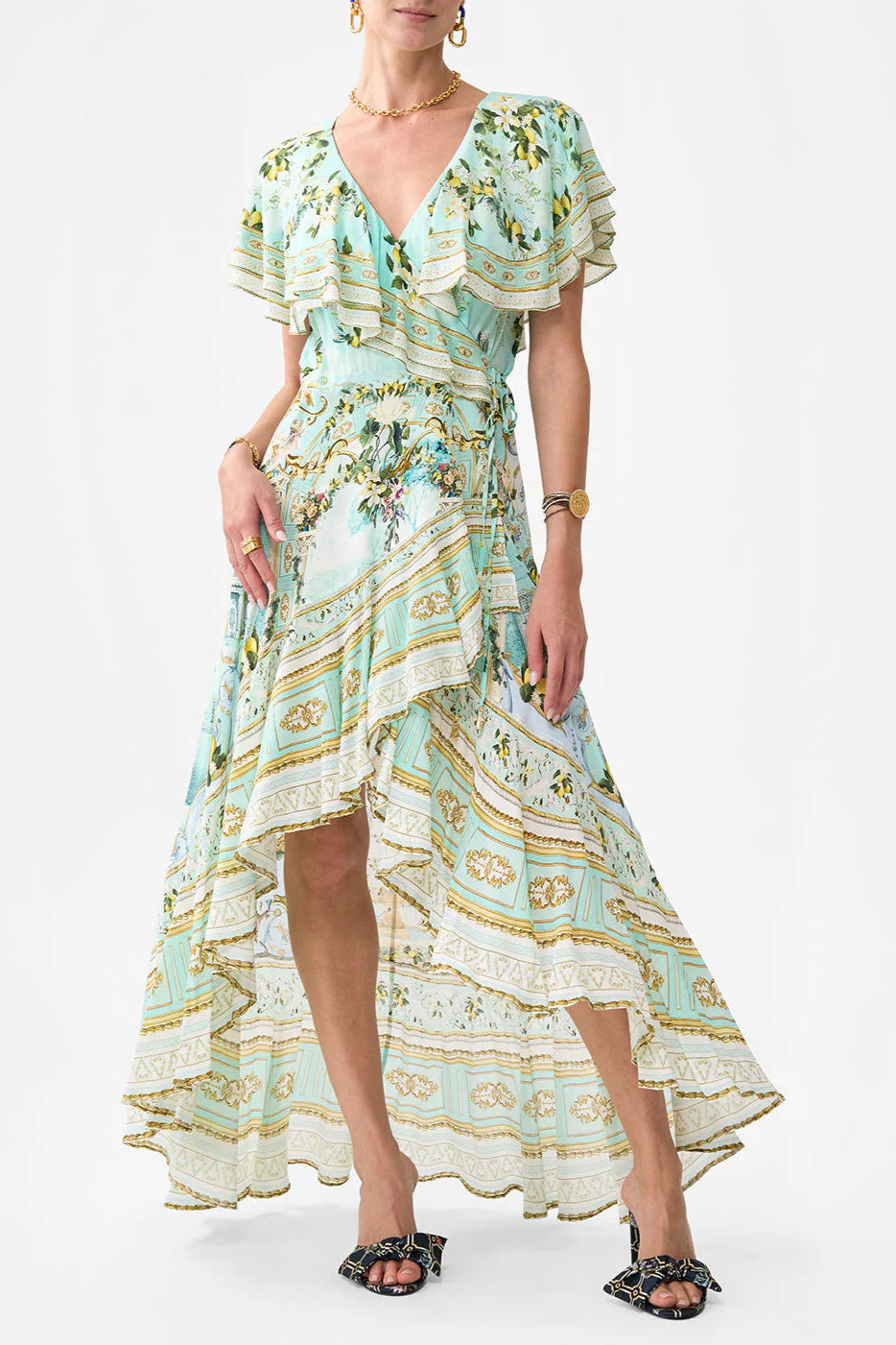 CAMILLA FRILL SLEEVE SILK LONG DRESS
