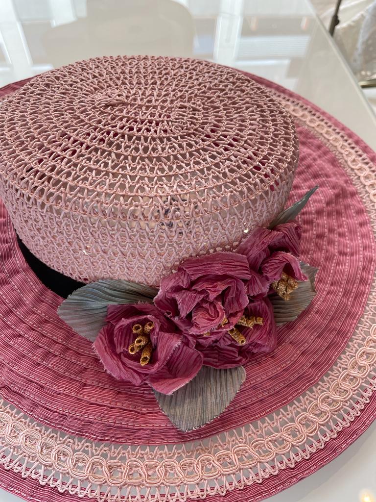Grevi Pink Floral Feather Trimmed Pillbox Hat Pillbox Hat With Goblet Feather Flowers-Fuchsia main image 3
