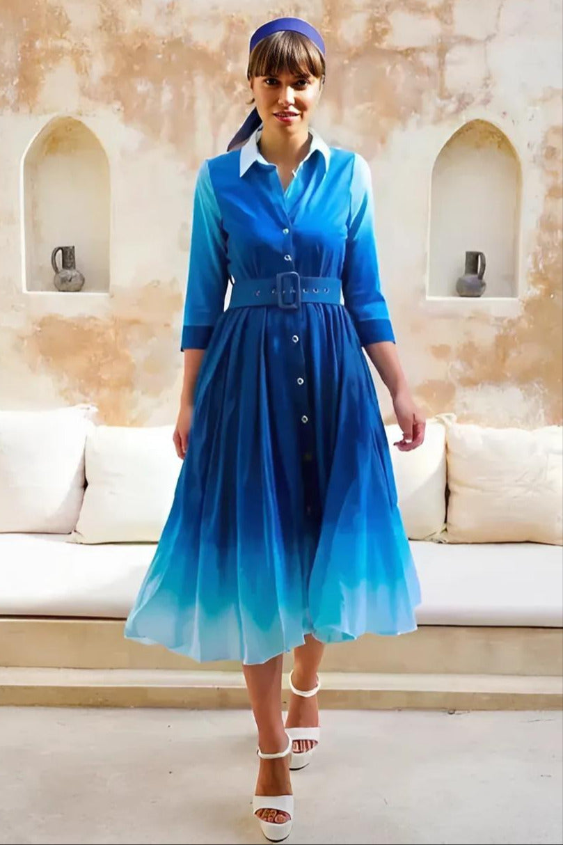 SAMANTHA SUNG Aster Dress Shirt Collar 3/4 Sleeve Midi Cotton Musola S –  MaruschkadeMargo