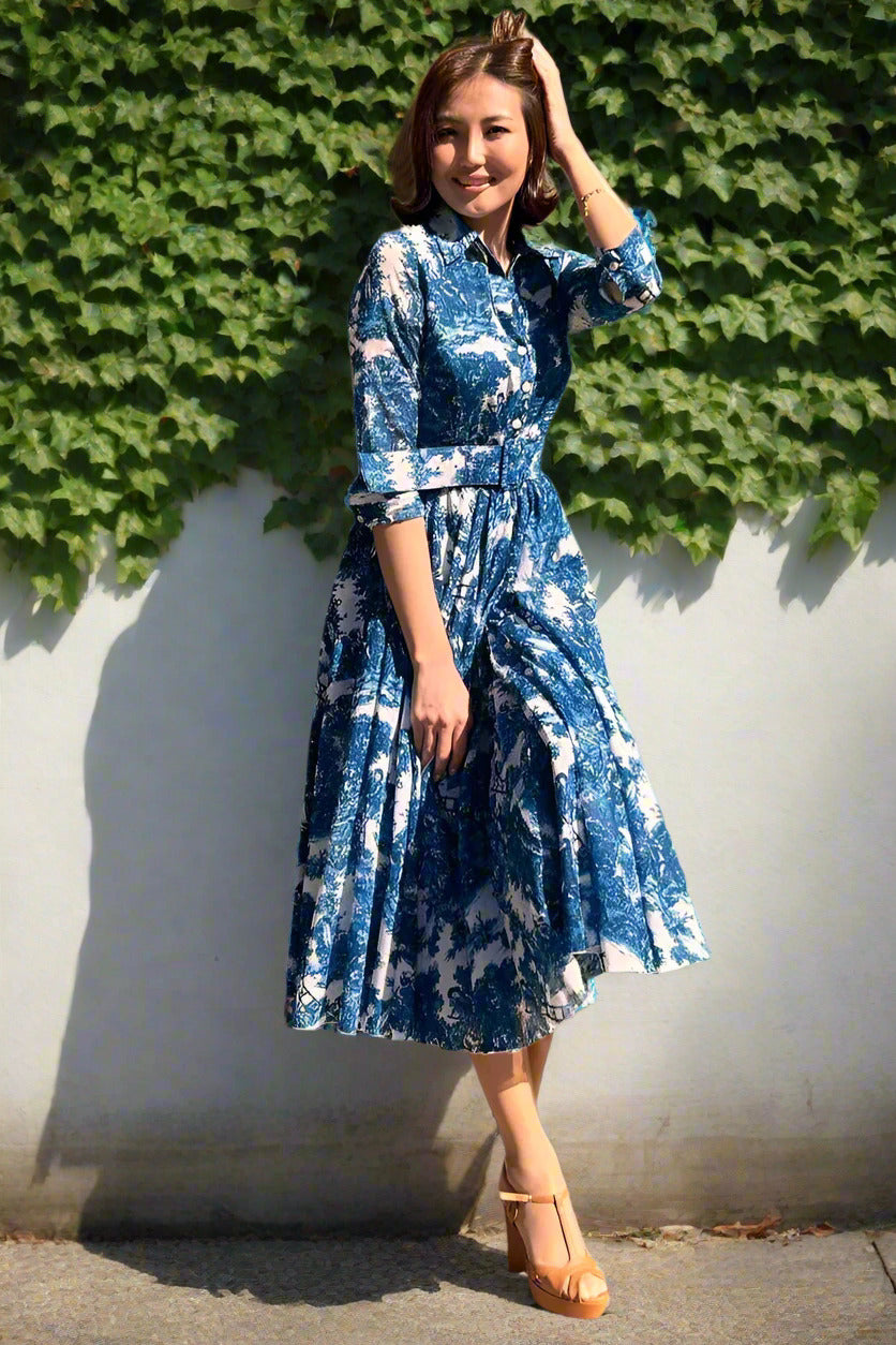 ワンピース SAMANTHA SUNG Dresses (ASTER ANTILLES WHITE COBALT BLUE) Audrey-Dress--4-White-Cobalt-