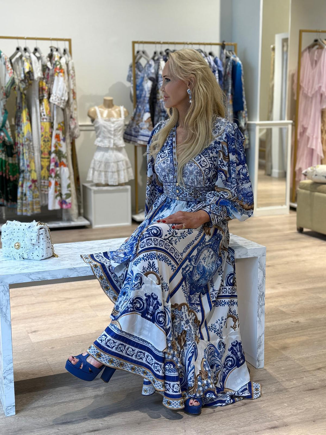 CAMILLA LONG BUTTON FRONT SILK DRESS