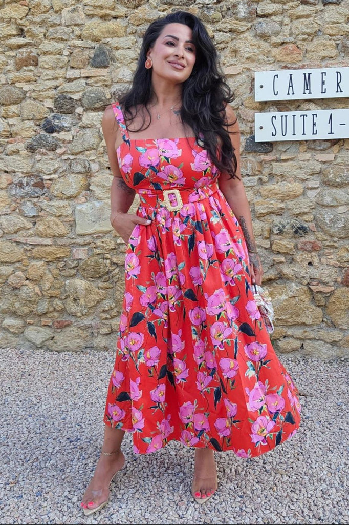 BORGO DE NOR NINET RED FLORAL COTTON SATEEN DRESS – MaruschkadeMargo
